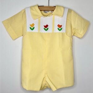 Sylvia Whyte Vintage Boys Yellow Gingham Spring Heirloom Baby Jon Jon Suit 3 T